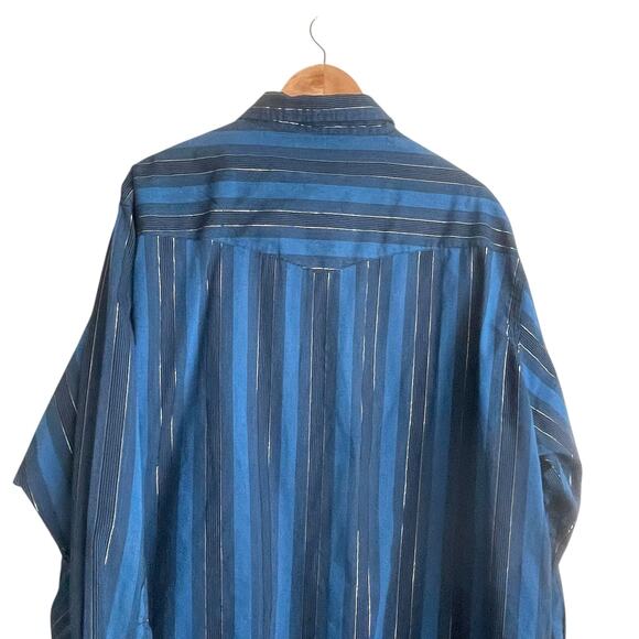 Wrangler Mens Shirt 2X Blue Stripe Metallic Pearl Snap Western Rodeo Cowboy - Picture 5 of 12